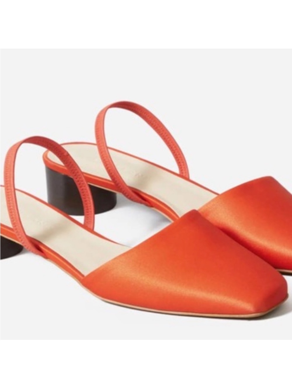 Everlane Orange Satin Slingback Mules